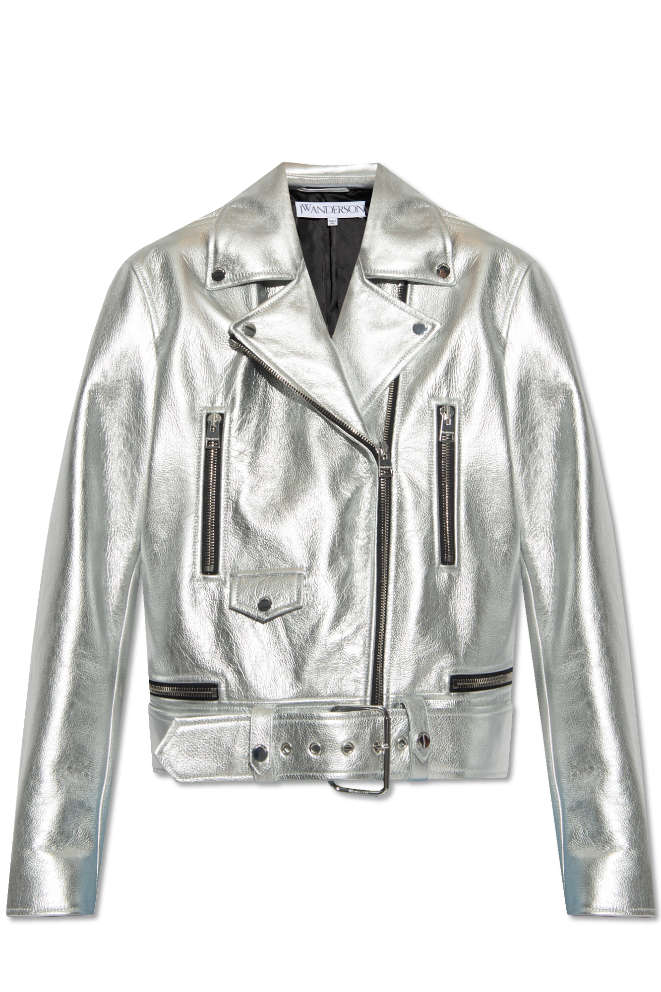 Silver leather 2025 biker jacket